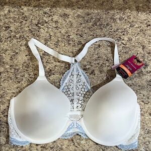 Maidenform White and Blue Lace Racerback Bra
